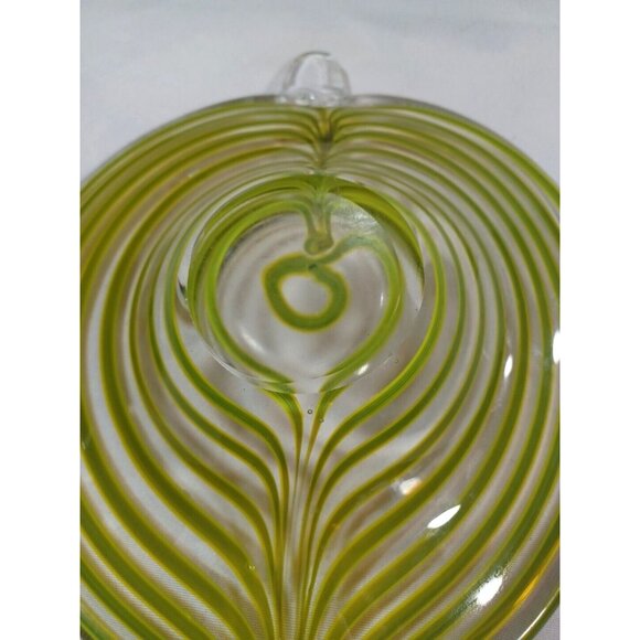 Mid Century Murano Centerpiece Bowl Tyra Lundgren Leaf Stripes Green Yellow - Picture 15 of 16
